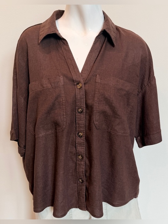 Kut from the Kloth Tops - Kut From The Kloth Brianna Boxy Shirt Ladies Large In Chocolate Brown